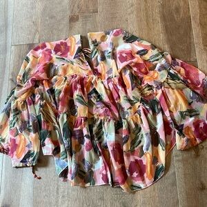 Abstract Print Bell Sleeve Blouse